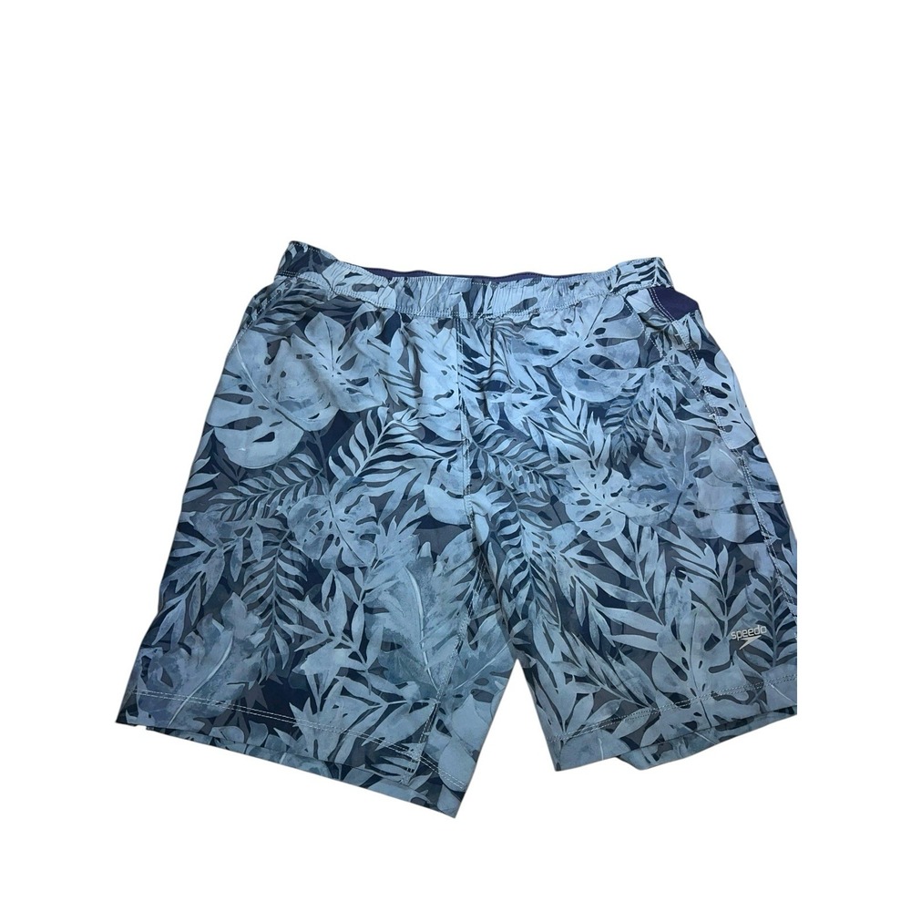 Speedo Swim Trunks Blue Floral Print Sz Medium‎ Drawstring Waist Pockets Lined